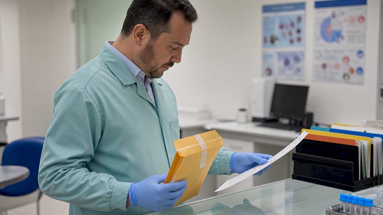 Sample collector signing DNA chain-of-custody paperwork