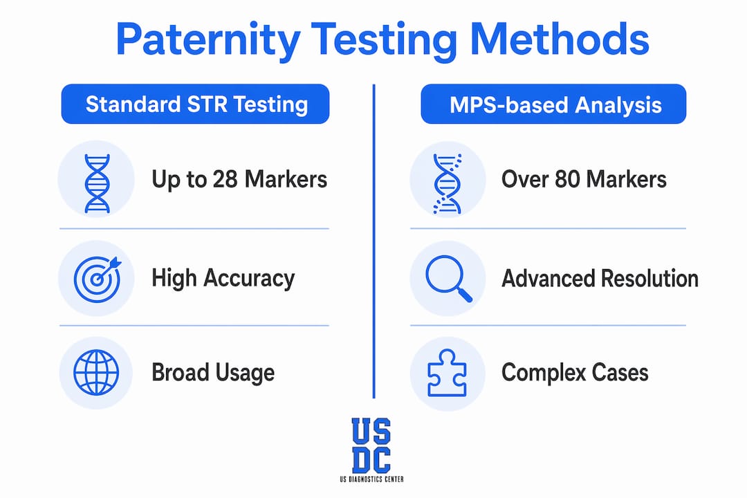 Infographic comparing paternity DNA testing methods