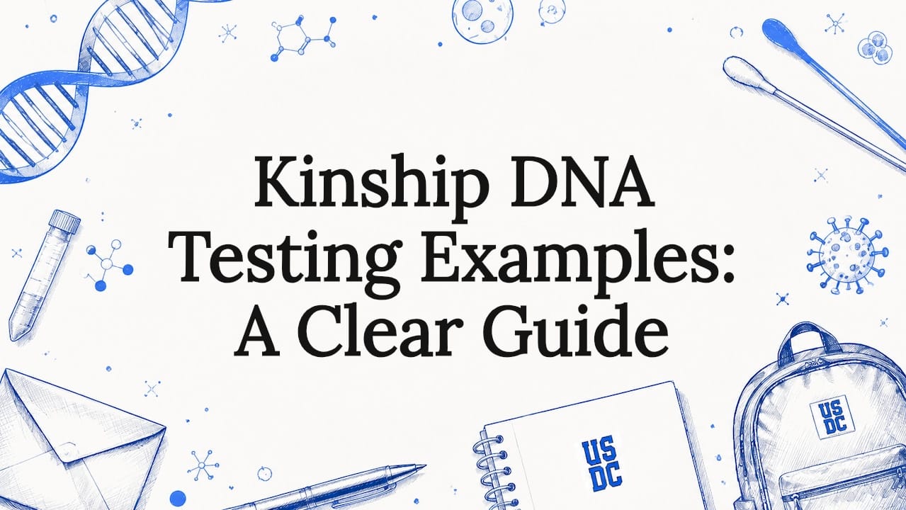 Decorative hand-drawn DNA testing title card