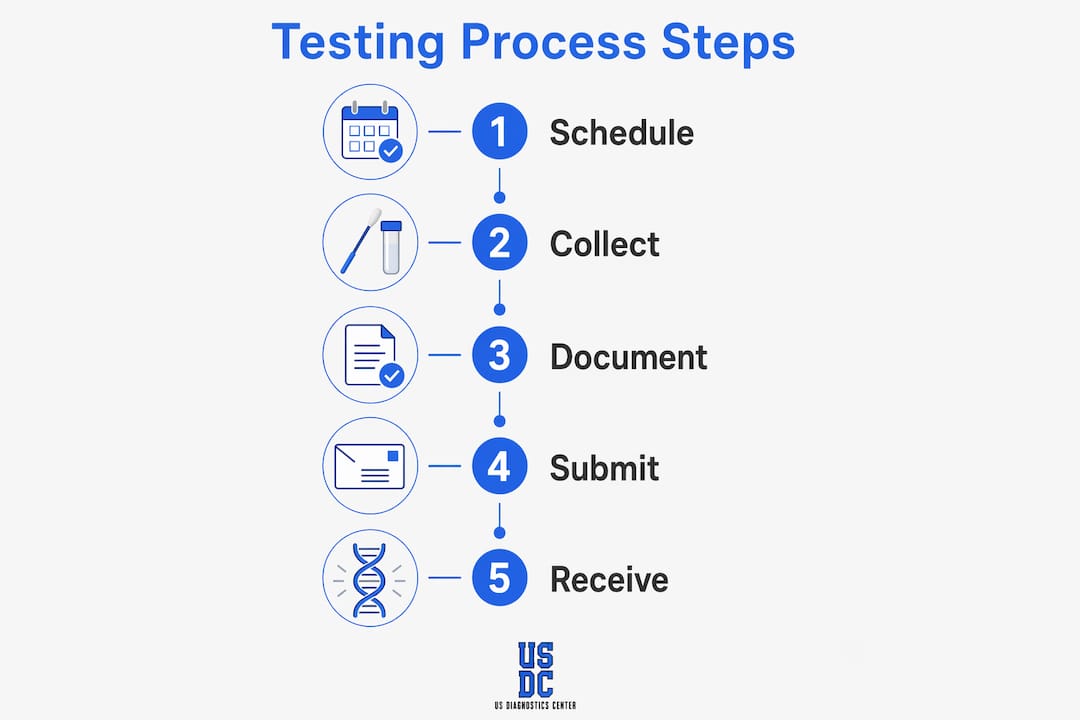 Infographic showing steps of urgent paternity test process