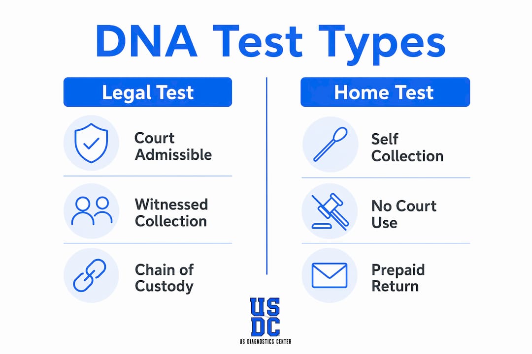 Infographic comparing legal and home DNA tests