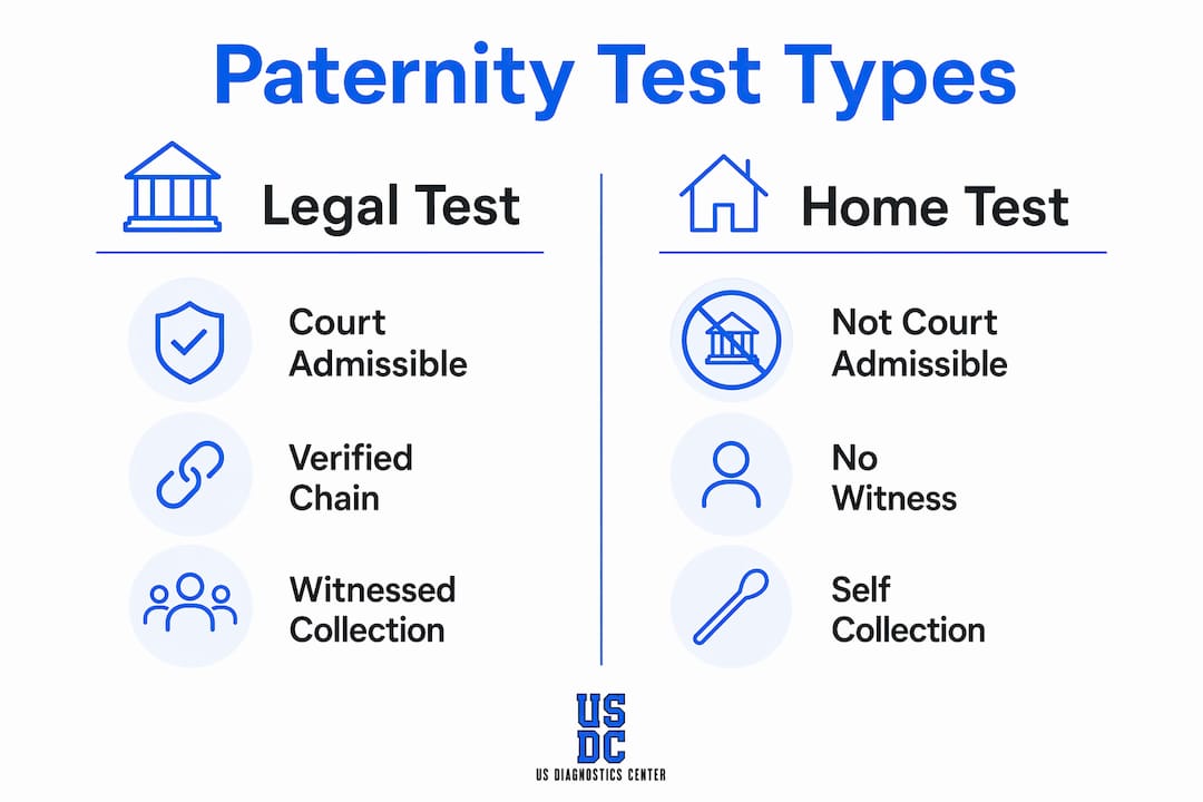 Infographic comparing legal and home paternity tests