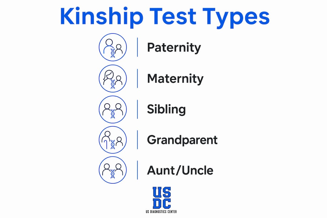 Infographic showing main types of kinship tests