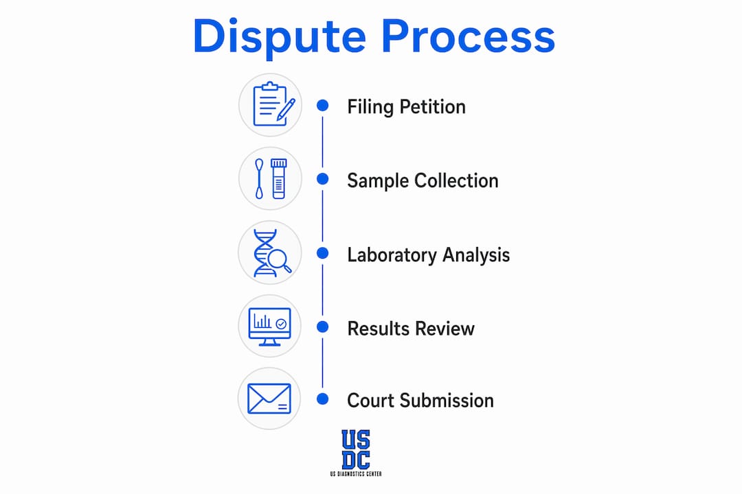 Infographic showing step-by-step legal paternity dispute process