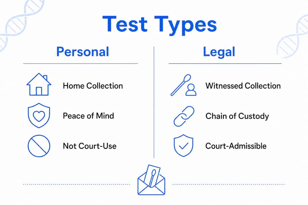 Infographic comparing personal and legal paternity tests