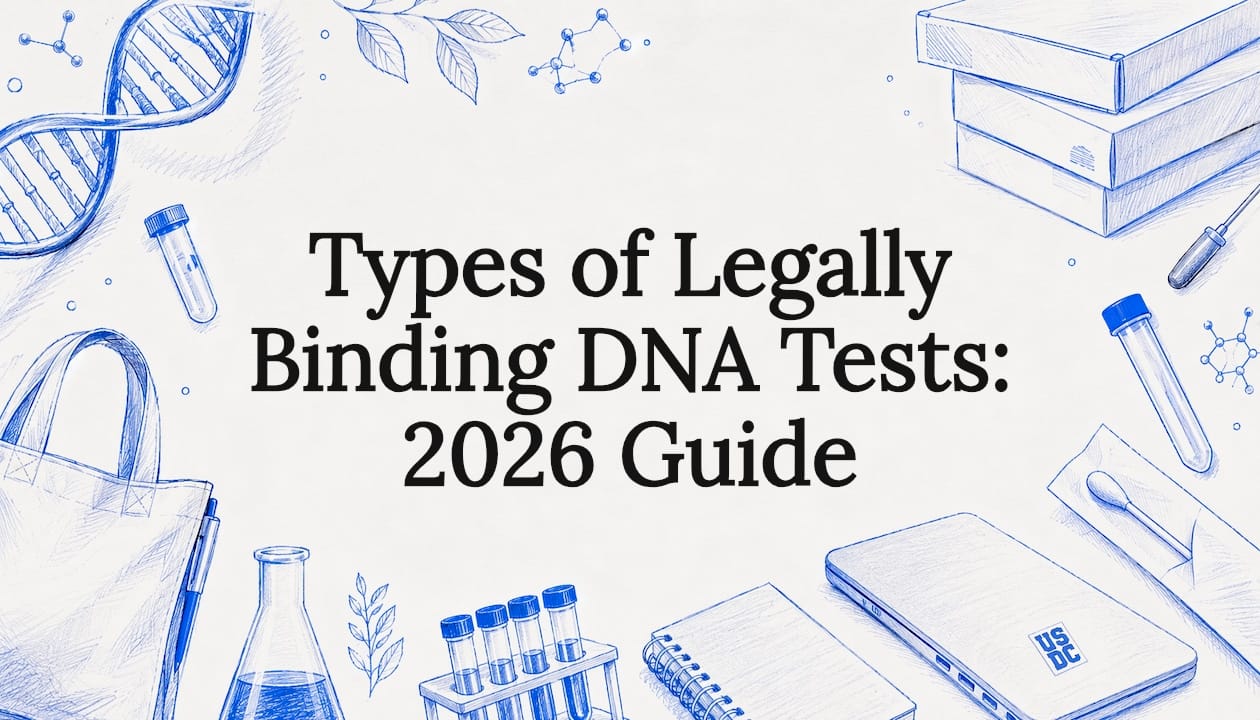 Decorative DNA and testing themed title card illustration