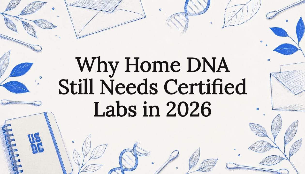Decorative title card with DNA and kit illustrations