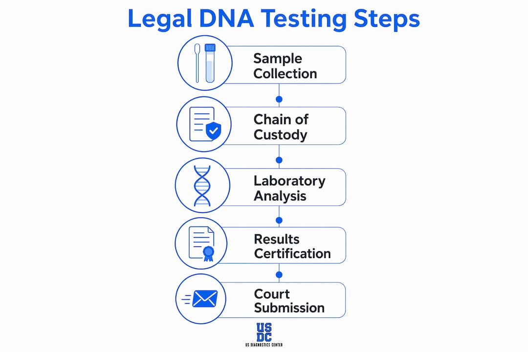 Infographic showing key steps in legal DNA testing process