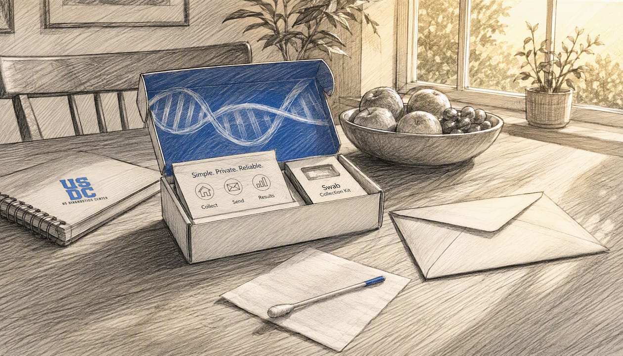 At-home DNA test kit with swab and envelope