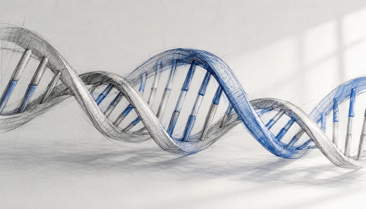 Abstract DNA strands illustrating shared and identical segments
