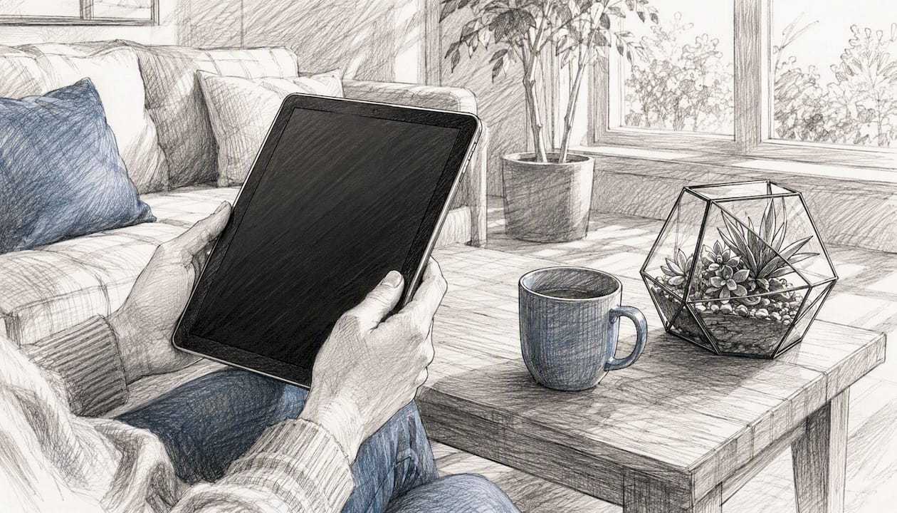 Hands holding tablet reading privacy policy