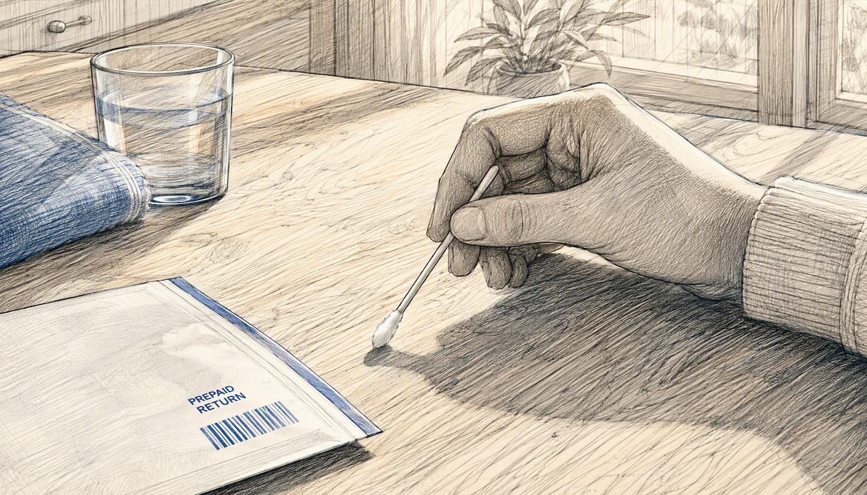 Hand collecting cheek swab sample at home