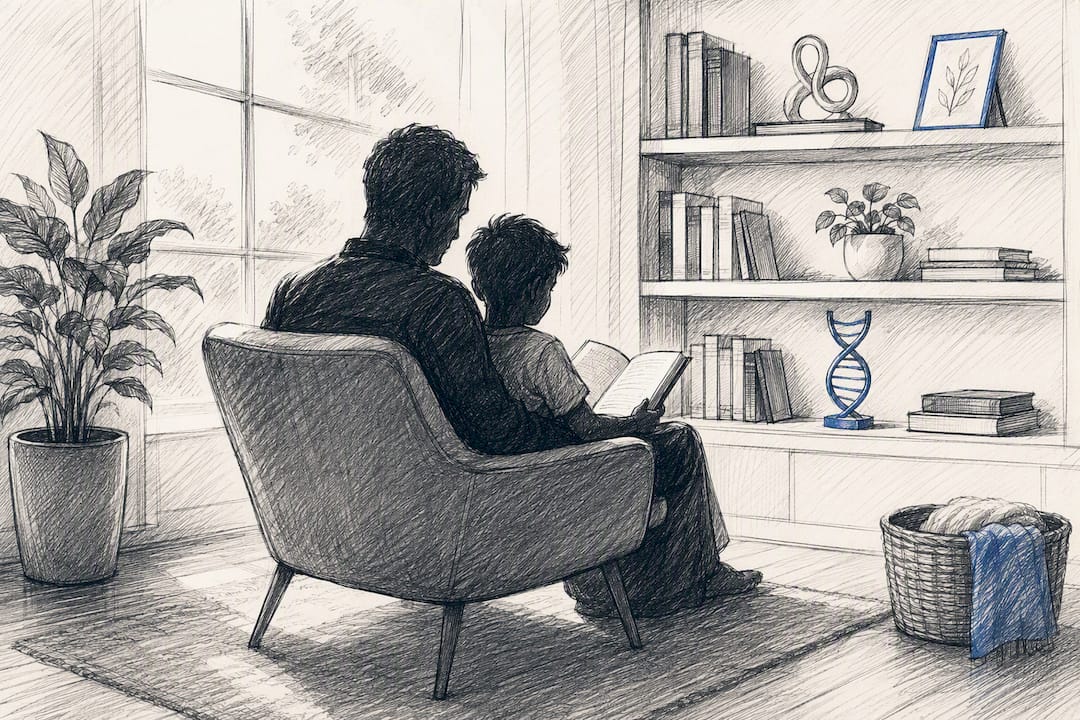 Silhouettes of parent and child in home living room