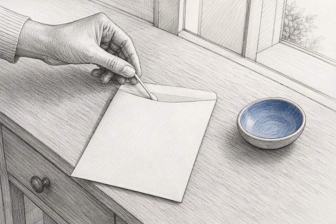 Hand placing cheek swab in envelope