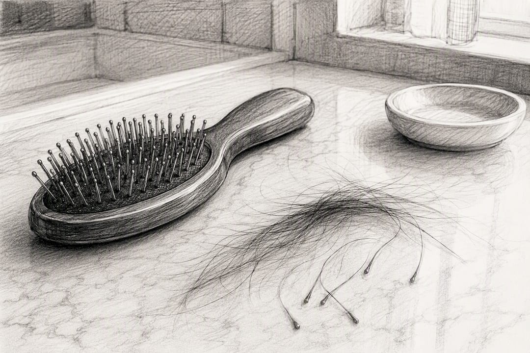 Hairbrush with loose hairs and roots