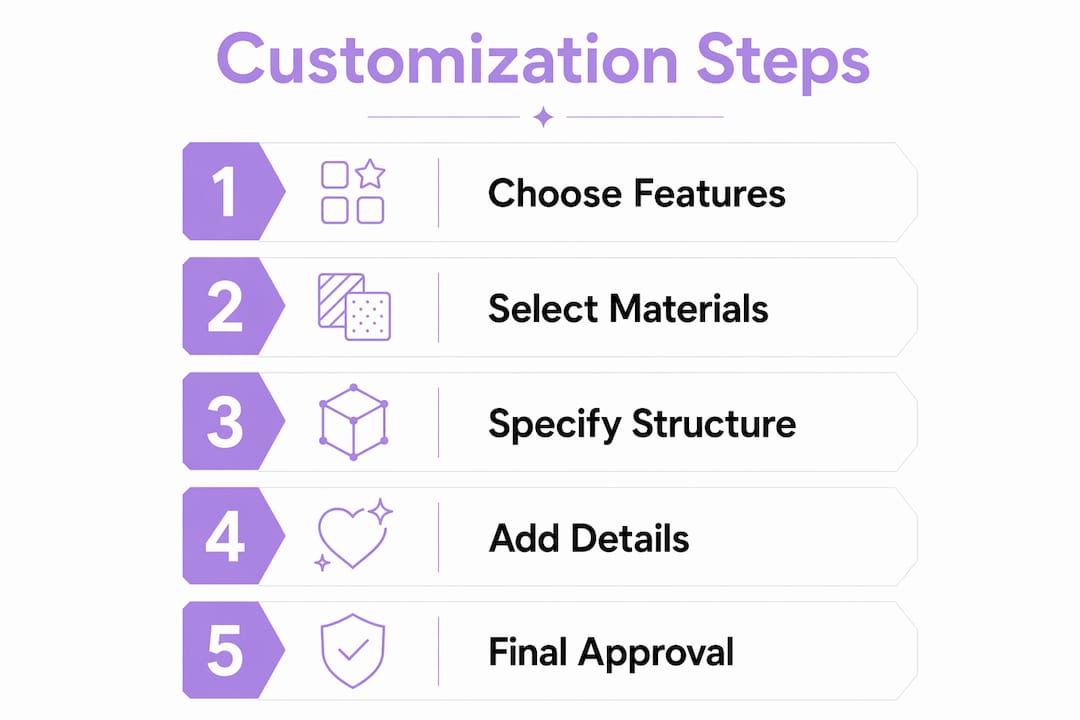 Infographic outlining made-to-order doll customization steps