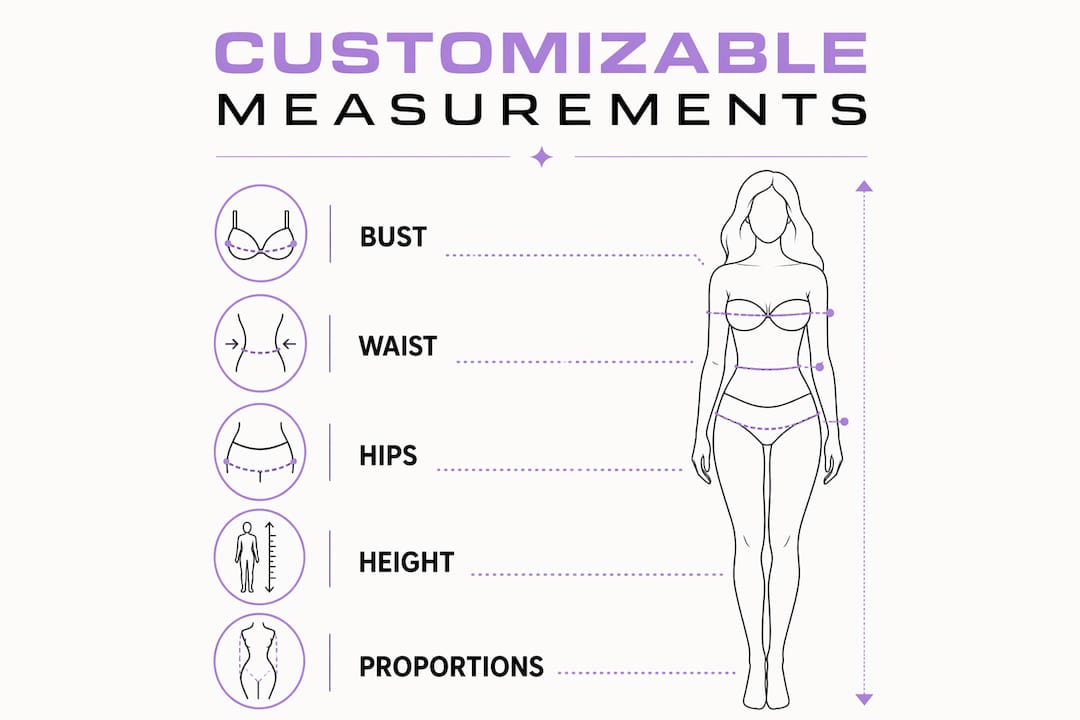 Infographic illustrating main doll measurement categories