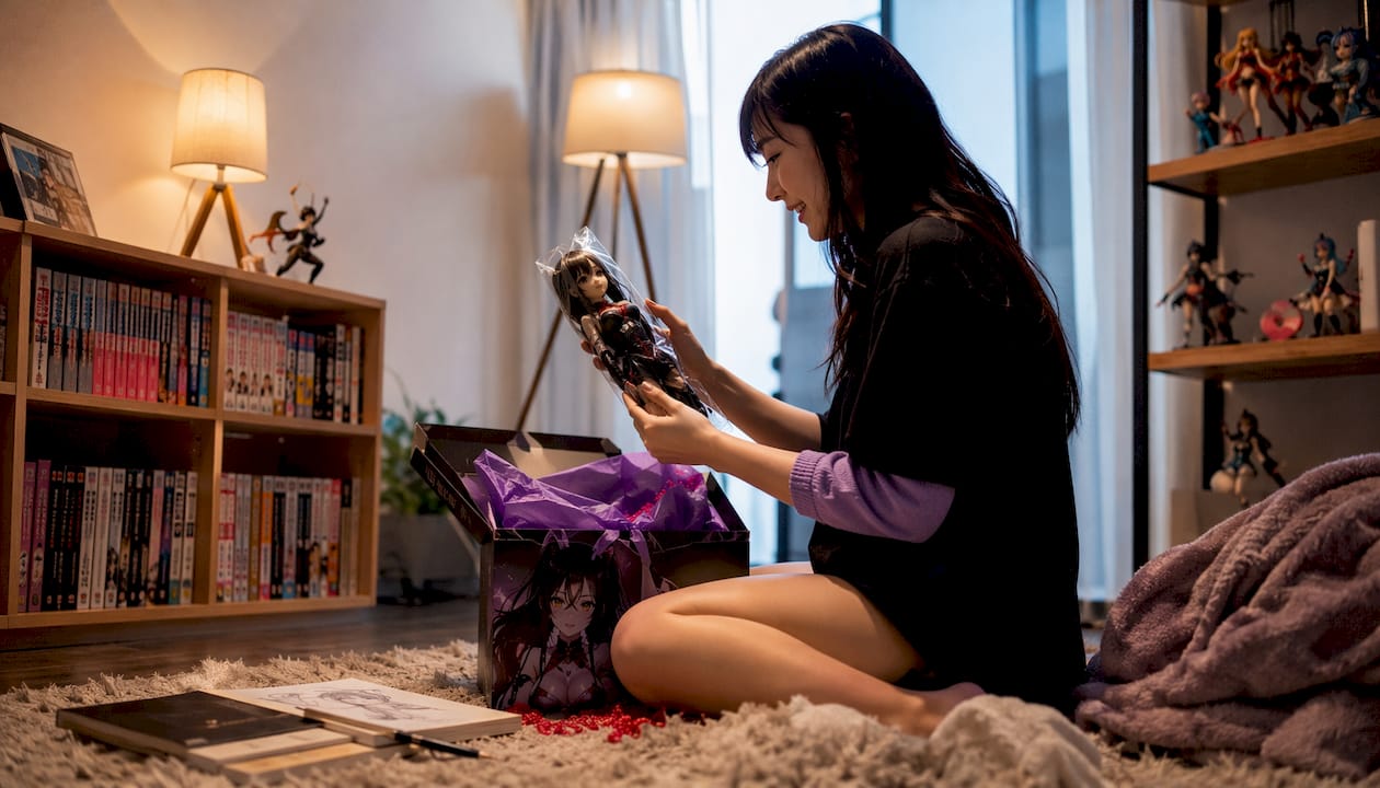 Anime fan unboxing custom themed doll