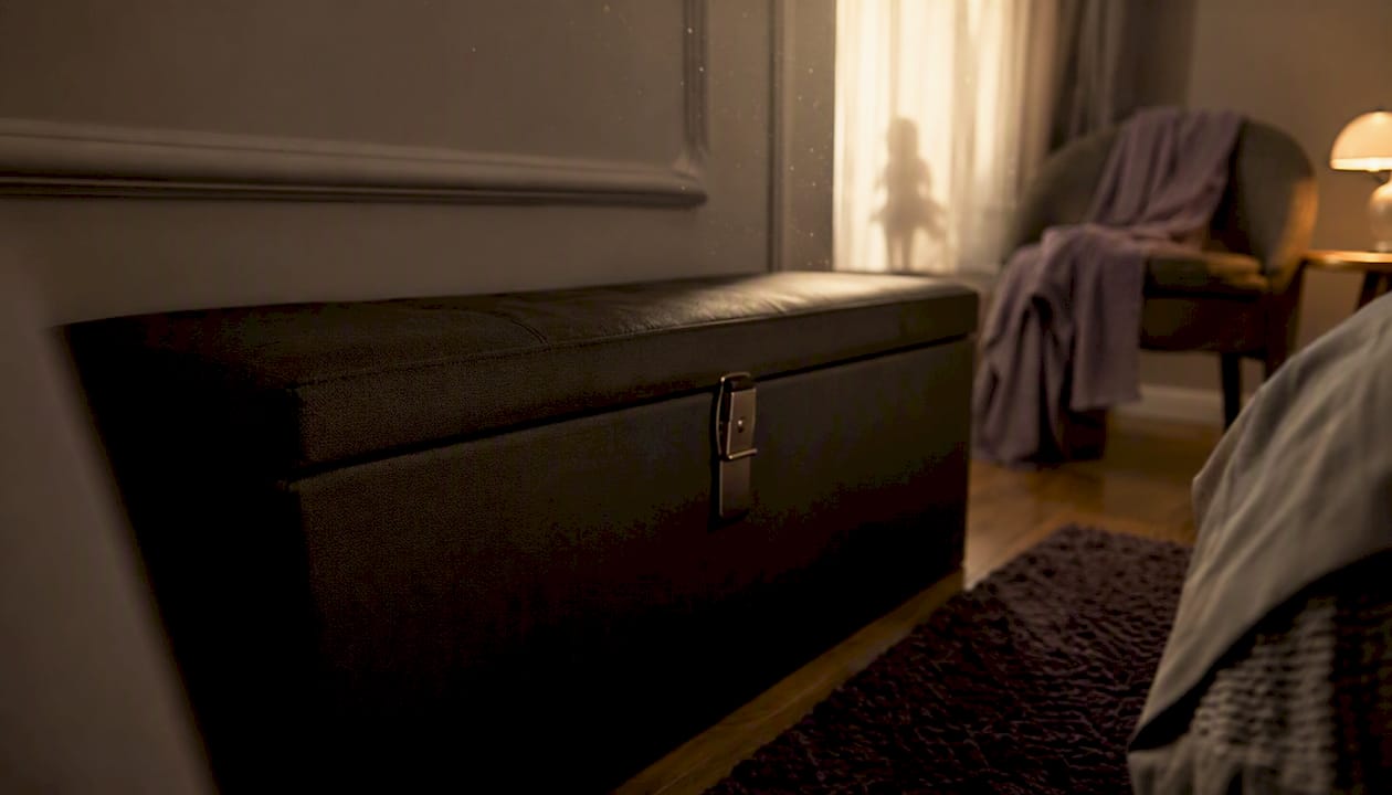 Abschließbare Aufbewahrungs-Ottomane im Schlafzimmer