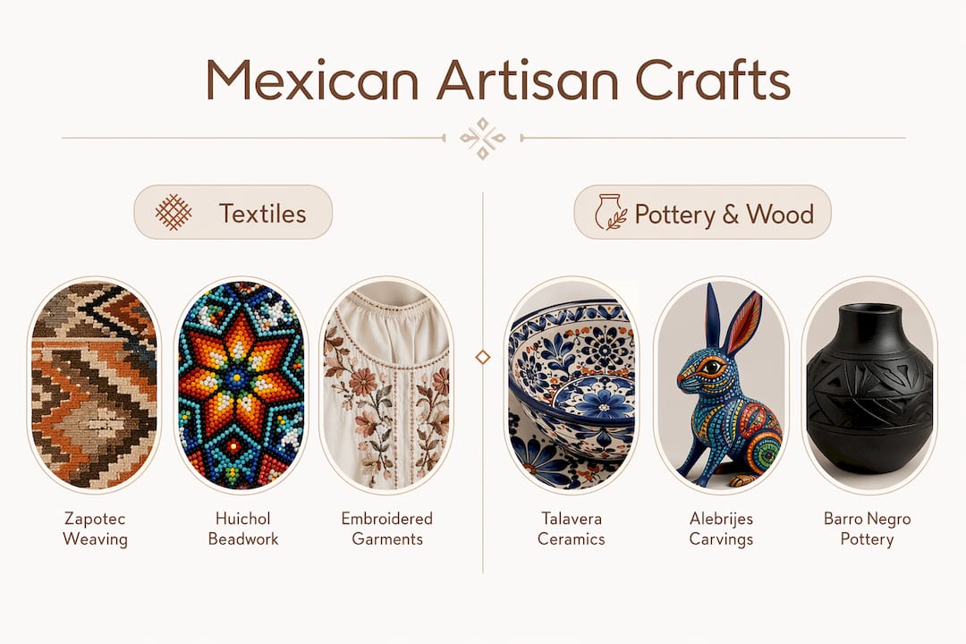 Infographic with main types of Mexican artisan crafts categorized