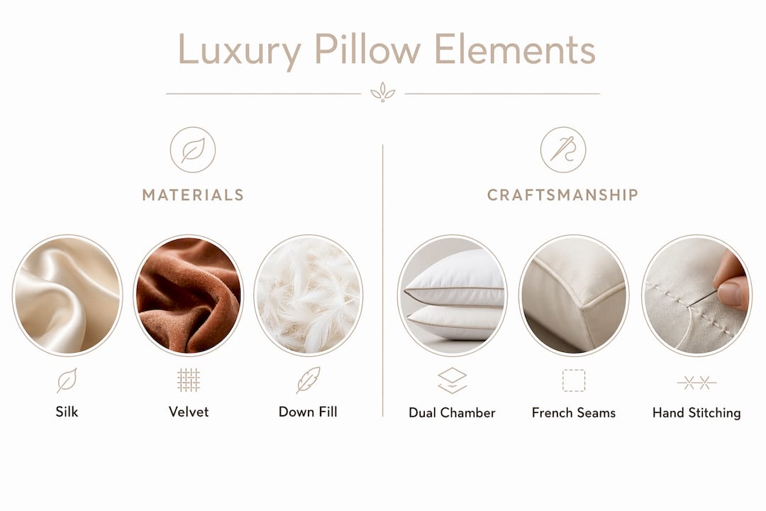 Infographic illustrating luxury pillow materials and craftsmanship