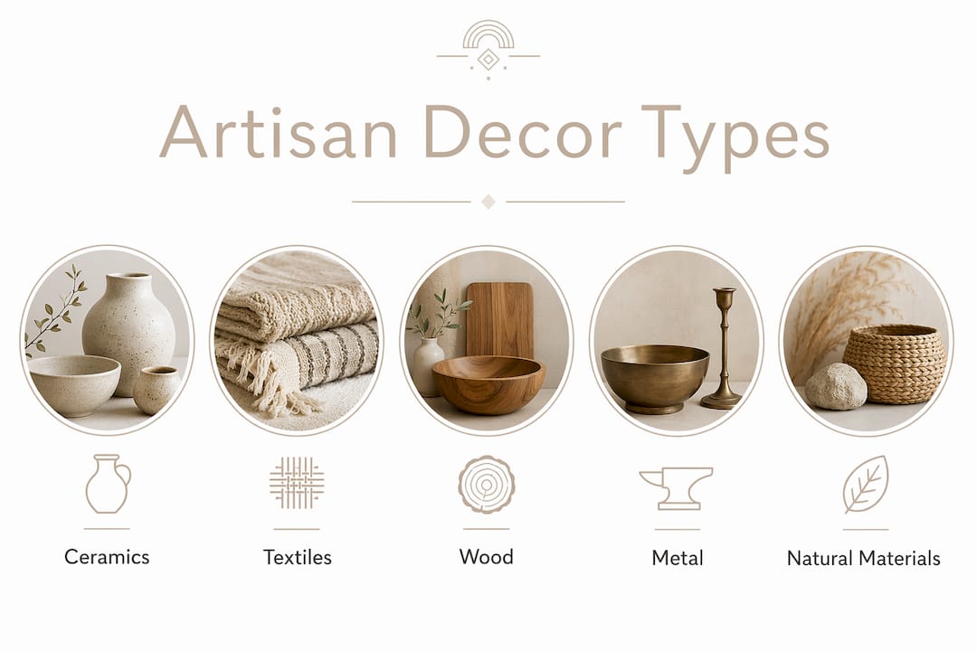 Infographic illustrating artisan home decor categories with pyramid layout