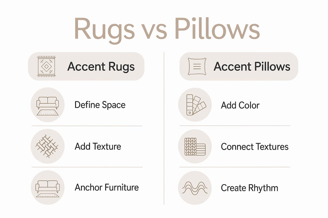 Infographic comparing accent rugs and pillows