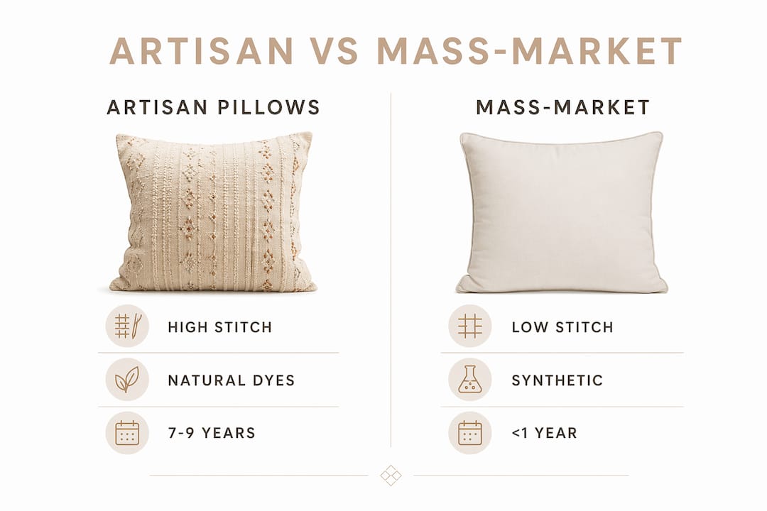 Infographic comparing artisan and mass-market pillows