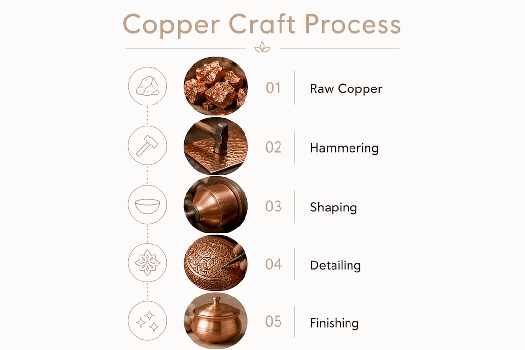 Infographic showing copper crafting process steps