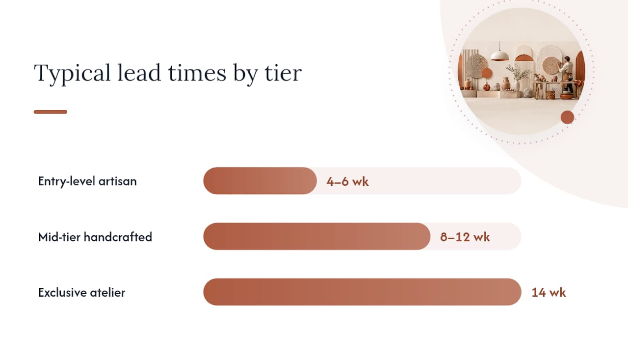 Diagram comparing artisan sample tiers by texture, lead time, and cost