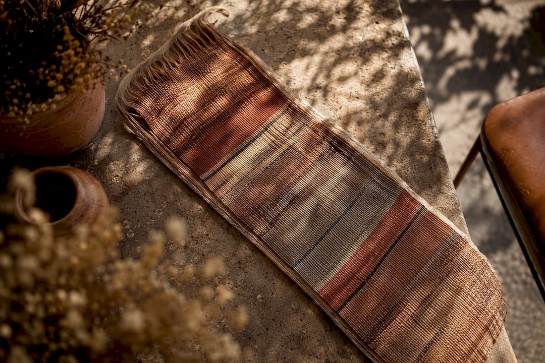 Close-up of woven textile texture and color shifts