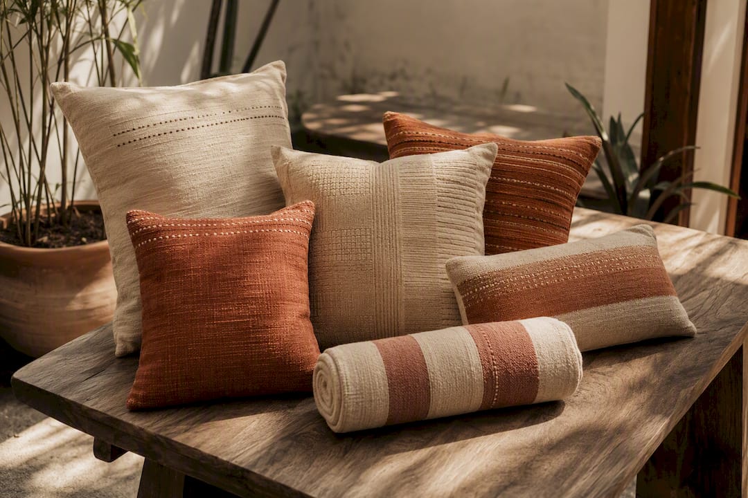 Different cushion covers laid out by size