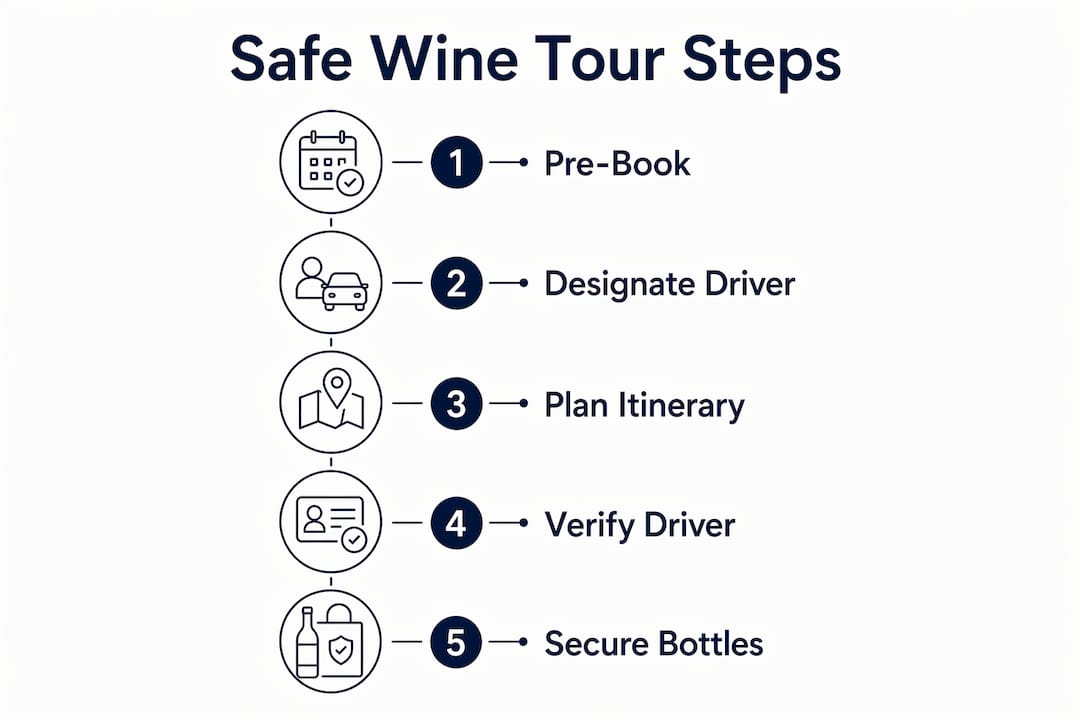 Infographic showing steps for safe wine tour transportation