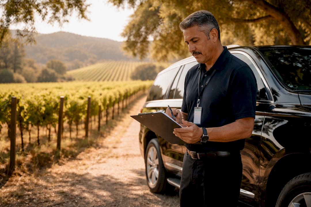 Professional driver verifying vehicle details