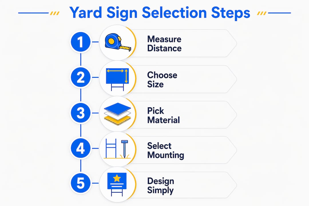 Infographic illustrating yard sign selection steps