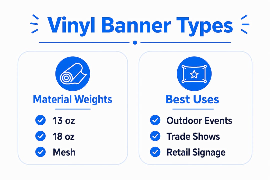 Infographic comparing vinyl banner weights and uses