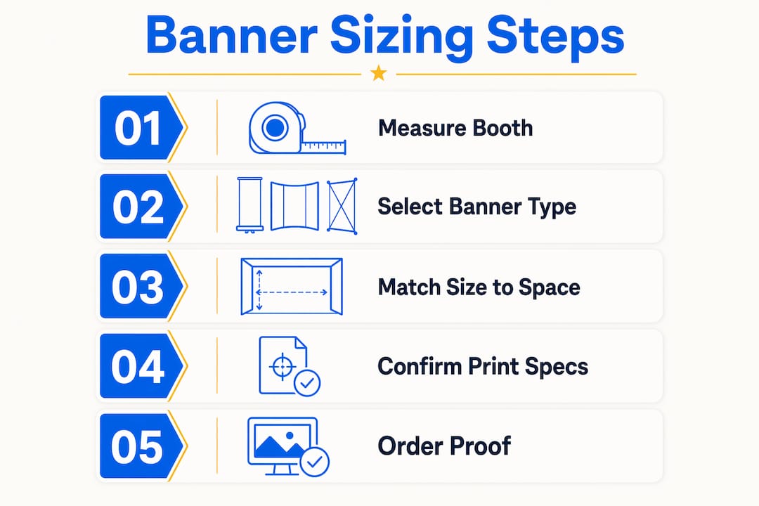 Infographic outlining steps to size trade show banners