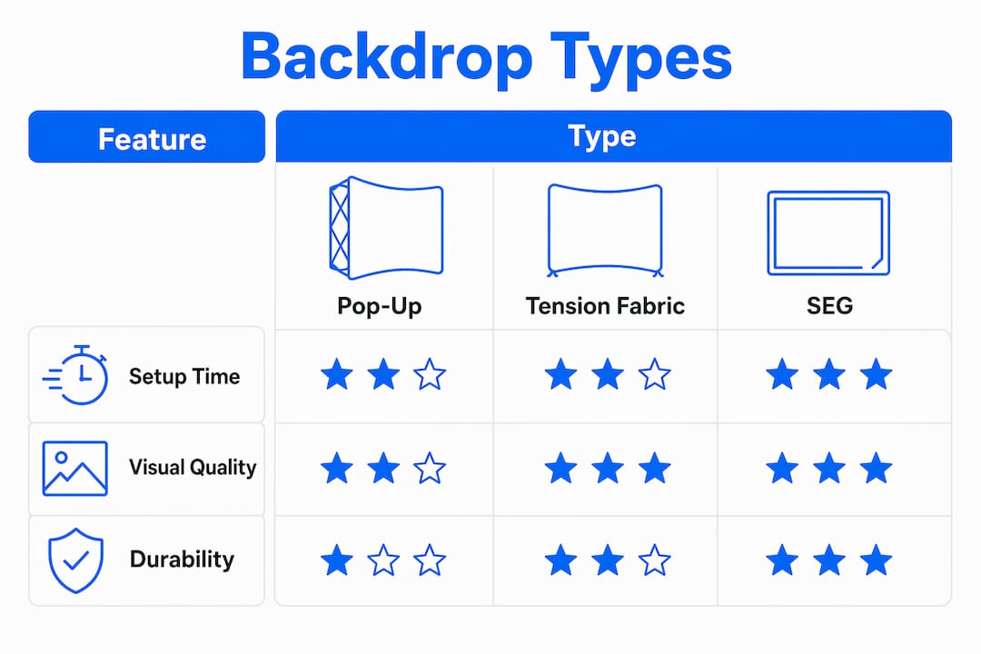 Infographic comparing exhibition backdrop features