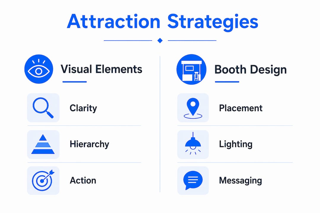 Infographic comparing visual elements and booth design strategies