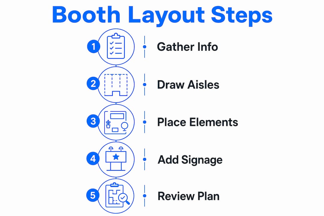 Infographic showing trade show booth layout planning steps