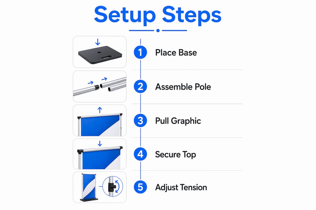 Infographic showing pull-up banner setup steps