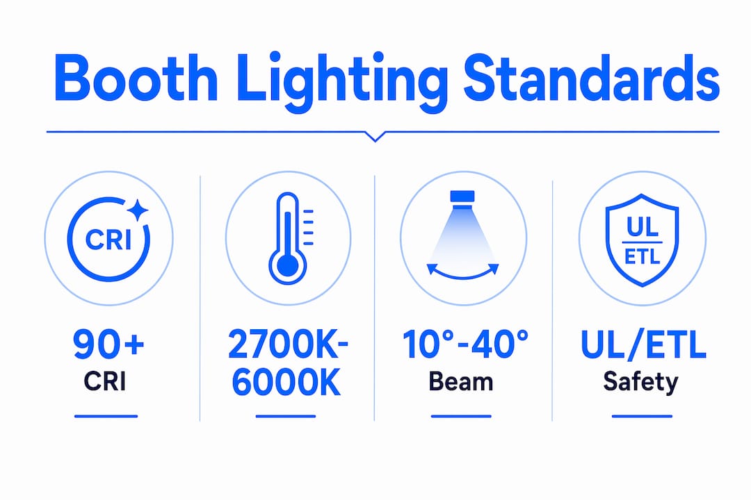 Infographic showing key booth lighting standards