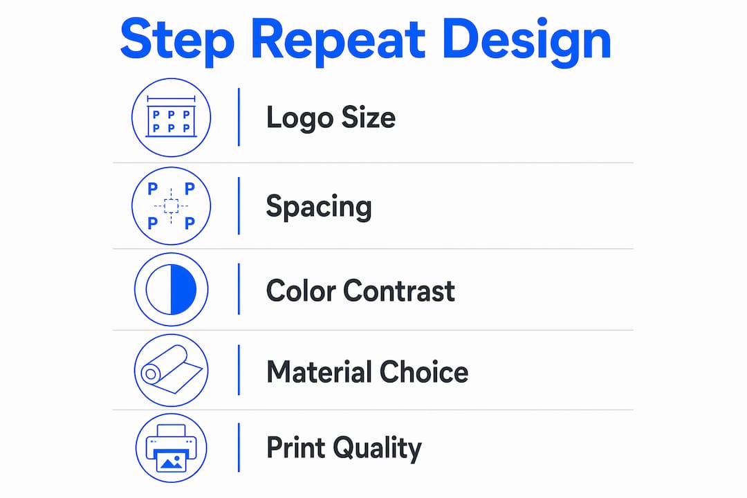 Infographic showing key design steps for step repeat displays