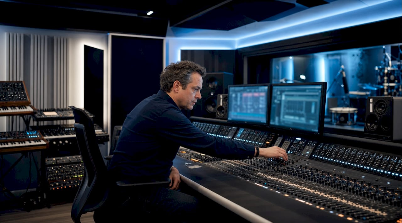 Audio engineer working in commercial studio