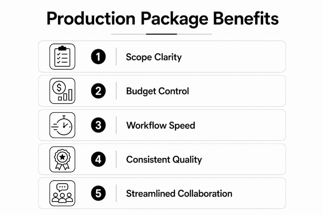 Infographic illustrating benefits of production packages