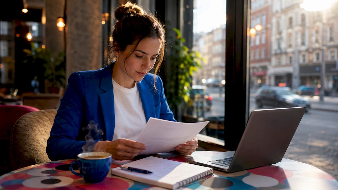 Een vrouw verdiept zich thuis in de basis van Microsoft Teams.