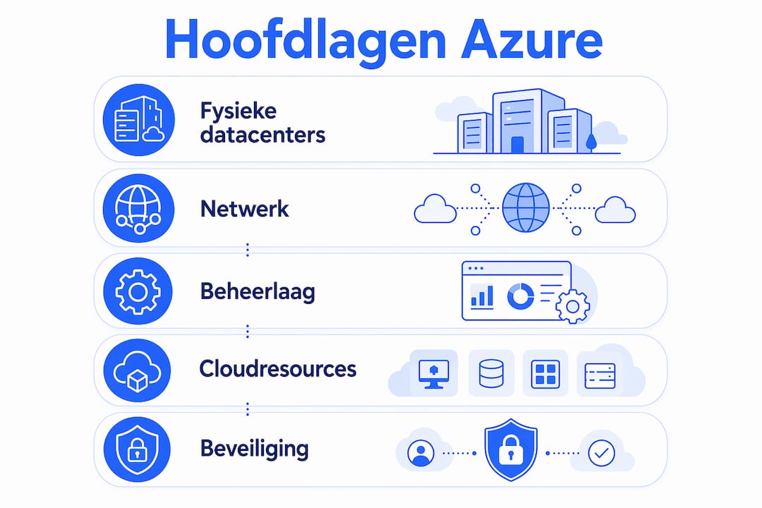 Overzichtelijke infographic met de belangrijkste lagen van Azure infrastructuur