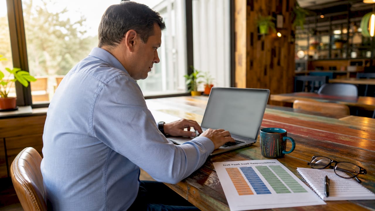Iemand die zich bezighoudt met het analyseren van verantwoordelijkheden rondom clouddiensten.