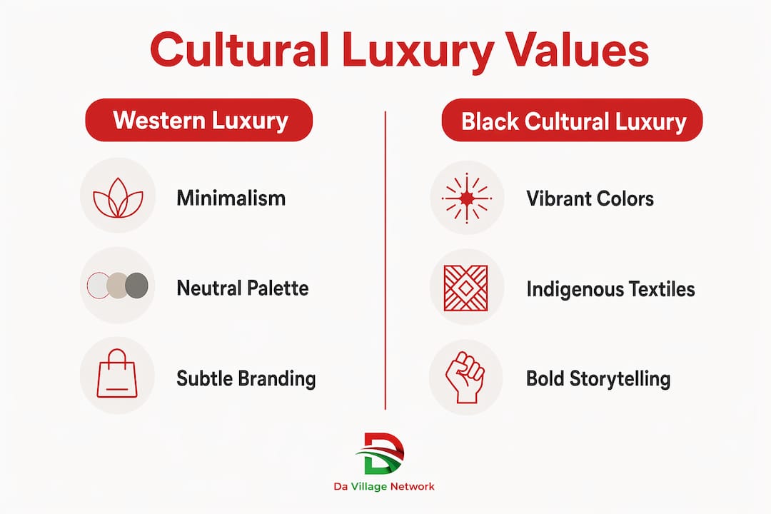 Infographic comparing Western and Black cultural luxury values