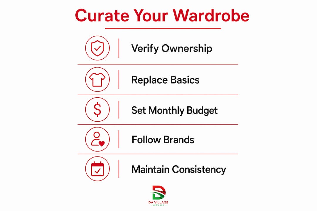 Infographic showing steps to curate Black-owned wardrobe